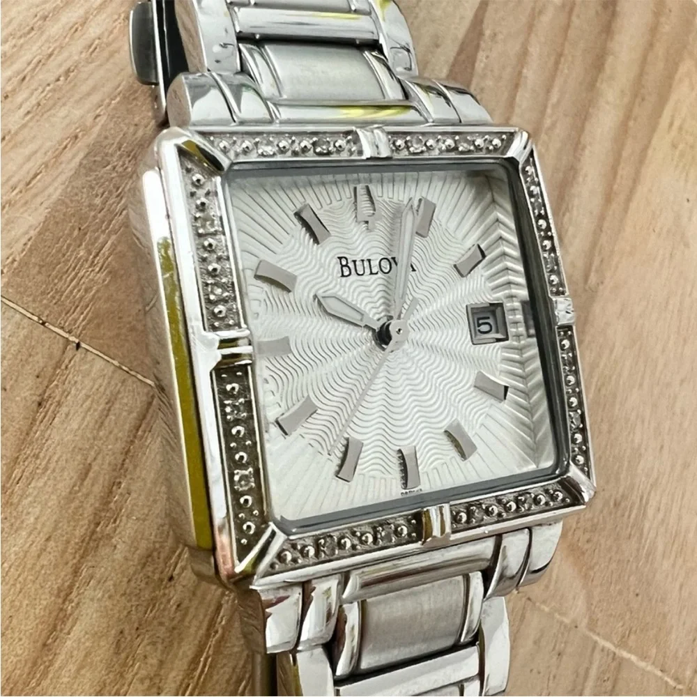 Bulova ladies square diamond dress watch NEW BATTERY